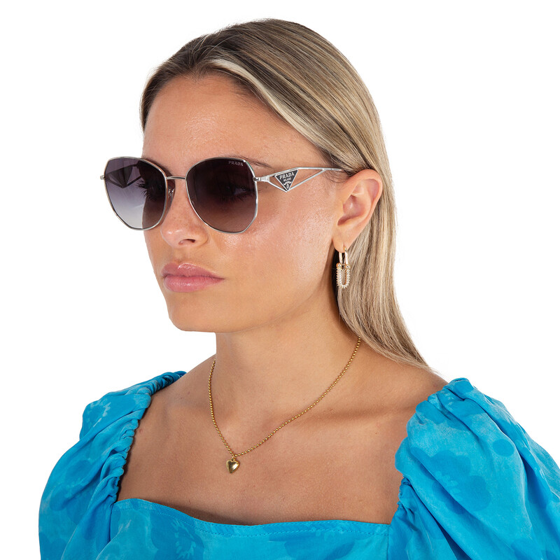 Prada Women Sunglasses Silver Grey Gradient Geometric PR57YS 1BC5D1 BRAND NEW Prada Gray Gradient Irregular Ladies Sunglasses PR 57YS  main image 2
