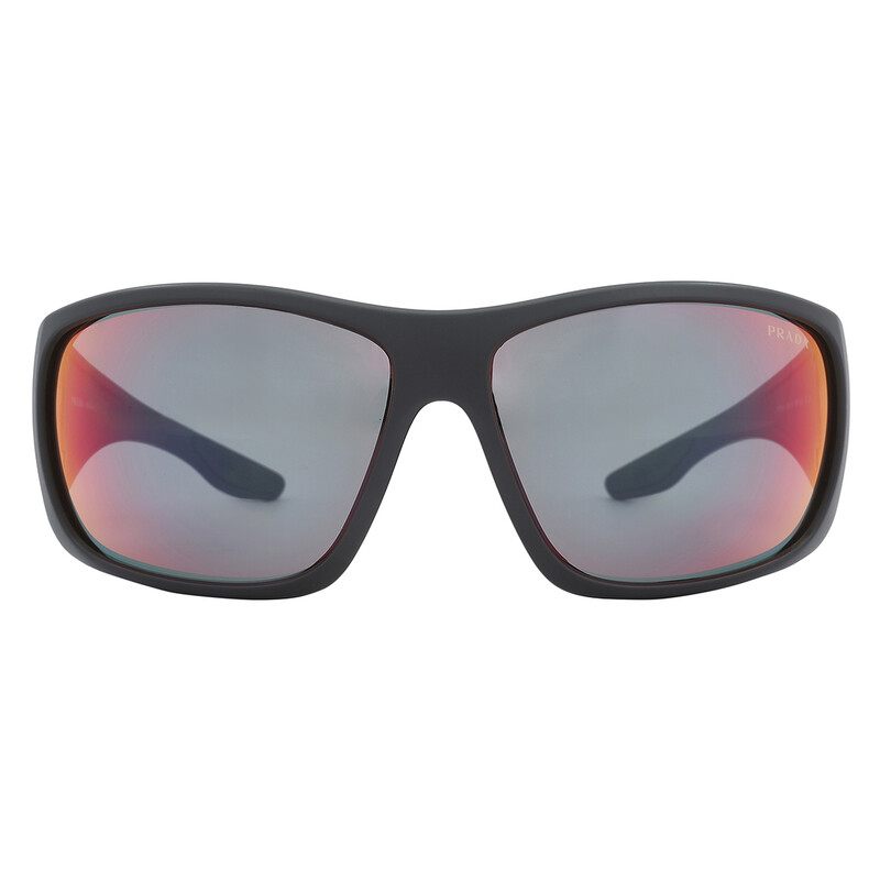 Prada Linea Rossa Dark Grey Mirror Blue/Red Wrap Men's Sunglasses