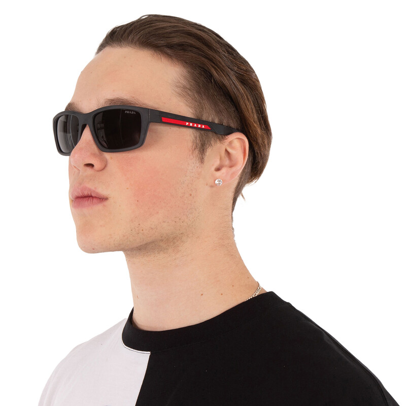 Prada Linea Rossa Dark Grey Rectangular Men's Sunglasses PS 04YS
