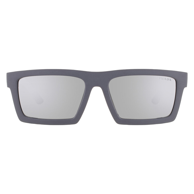 Prada Linea Rossa Matte Grey Mirror Rectangular Men's Sunglasses