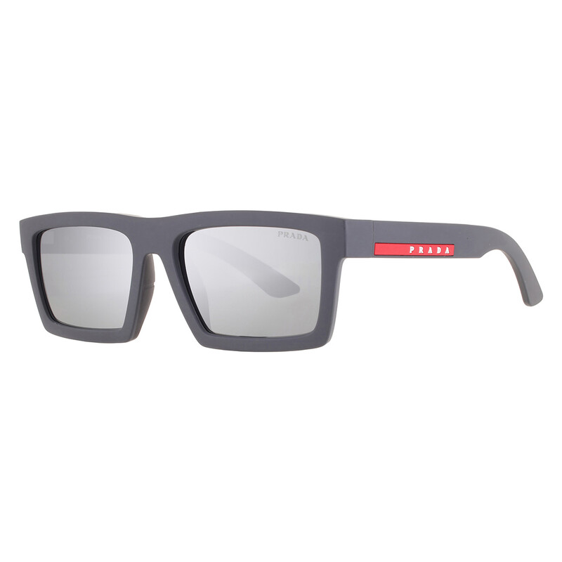 Prada Linea Rossa Matte Grey Mirror Rectangular Men's Sunglasses
