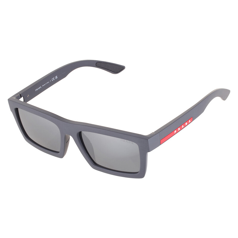 Prada Linea Rossa Matte Grey Mirror Rectangular Men's Sunglasses
