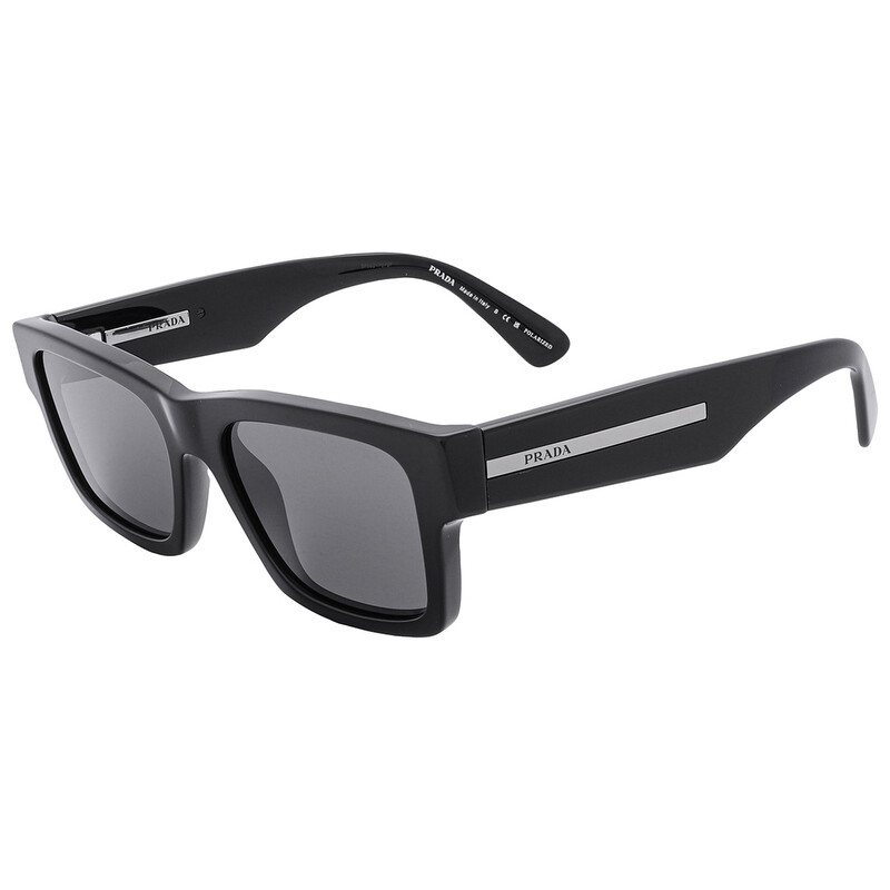 Prada Polarized Black Rectangular Men's Sunglasses PR 25ZS 1AB08G