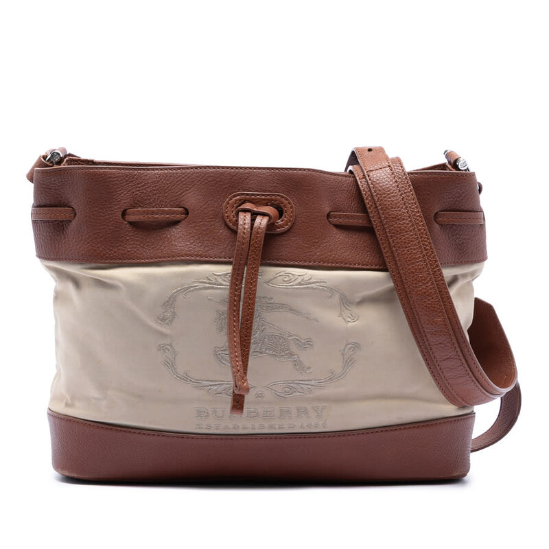 Burberry Pre-owned Burberry Leather Trimmed Canvas Drawstring