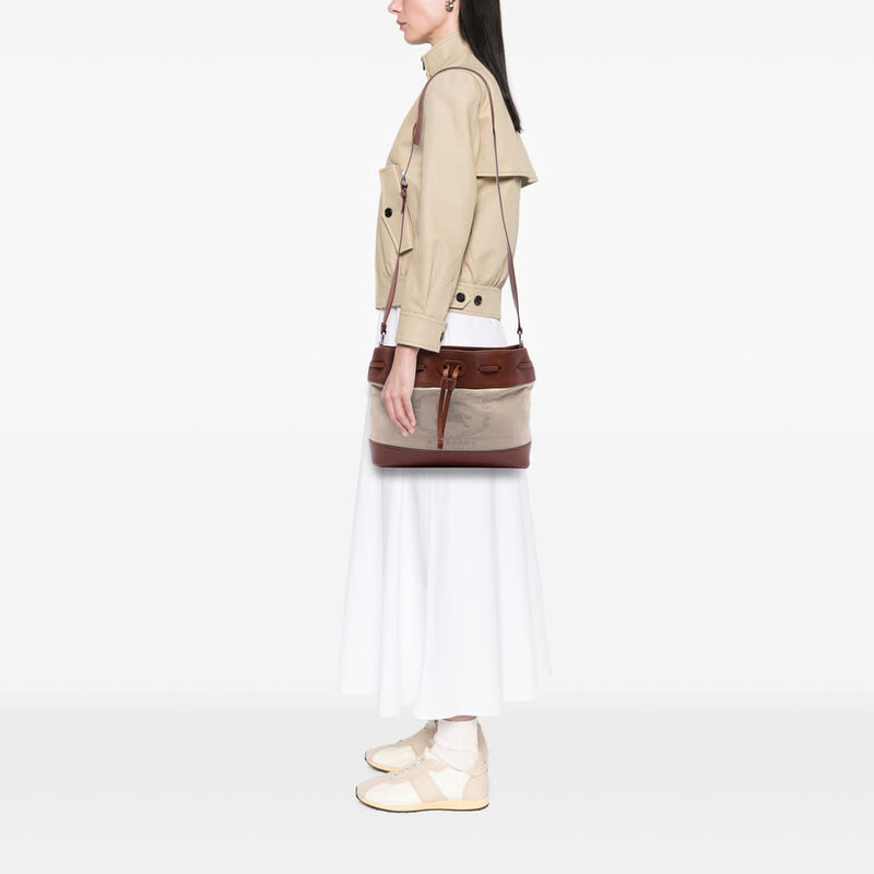 Burberry Pre-owned Burberry Leather Trimmed Canvas Drawstring