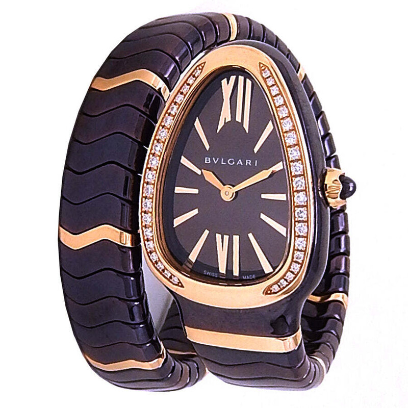 Bvlgari Pre-owned Bvlgari Serpenti Spiga Quartz Diamond Black Dial