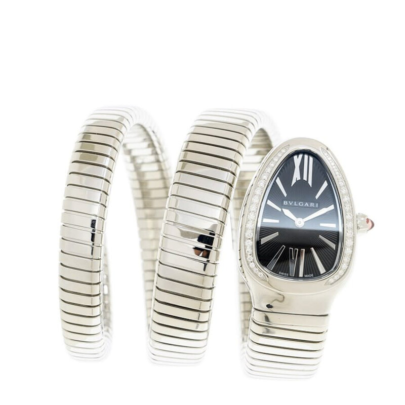 Bvlgari Pre-owned Bvlgari Serpenti Tubogas Diamond Black Dial