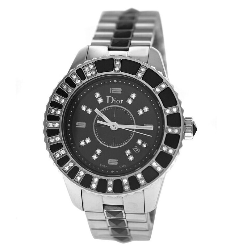 Dior Pre-owned Dior Christal Quartz Diamond Black Dial Ladies