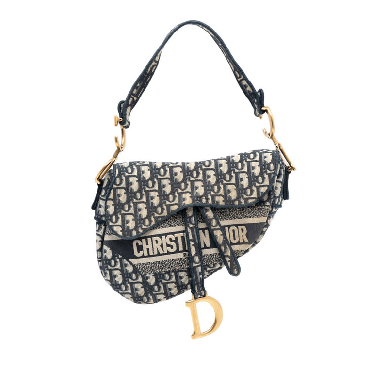Dior Pre-owned Dior Oblique Embroidered Canvas Saddle Bag Ladies