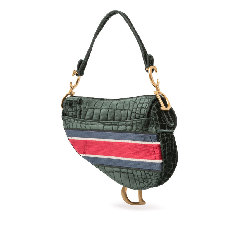Dior Pre-owned Dior Velvet Embroidered Crocodile Effect Saddle Bag