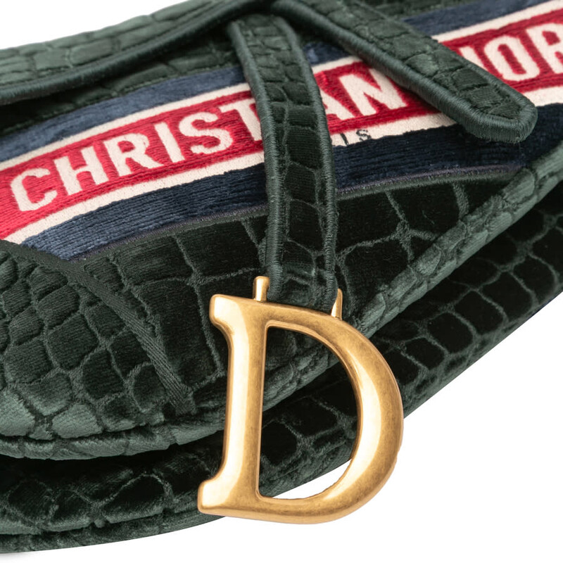 Dior Pre-owned Dior Velvet Embroidered Crocodile Effect Saddle Bag