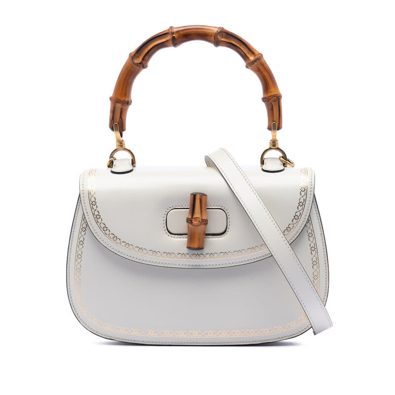 Gucci Pre-owned Gucci Calfskin Frame Print Bamboo Top Handle Bag
