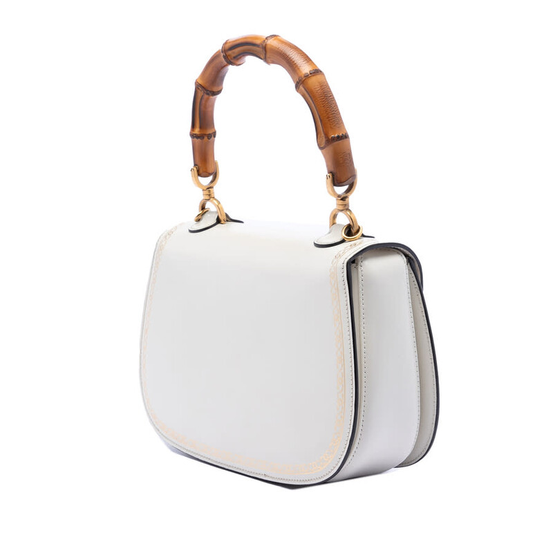 Gucci Pre-owned Gucci Calfskin Frame Print Bamboo Top Handle Bag