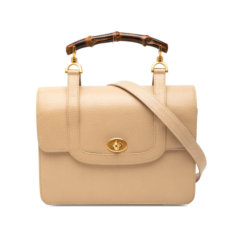Gucci Pre-owned Gucci Calfskin Turnlock Bamboo Top Handle Bag