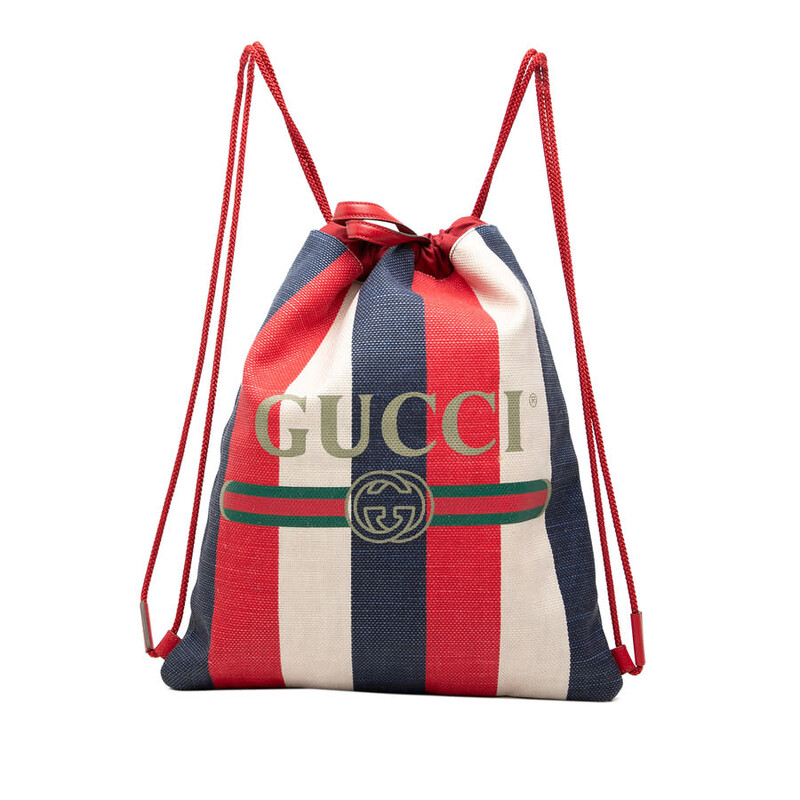 Pre-Loved Gucci Canvas Sylvie Baiadera Web Drawstring Backpack Gucci Sylvie Red/Blue Stripe Logo Tote String Backpack  main image 4
