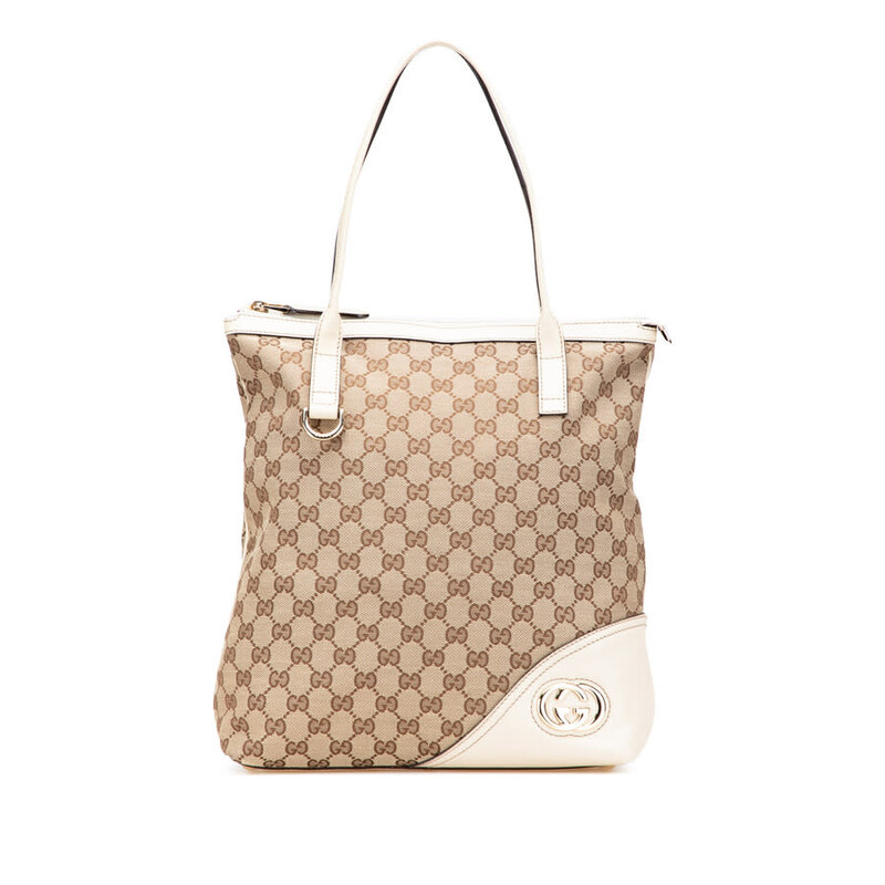 【GUCCI】ホワイト&ブラウンミュール Gucci Pre-owned Gucci GG Canvas Britt Tote Ladies 182492 001364