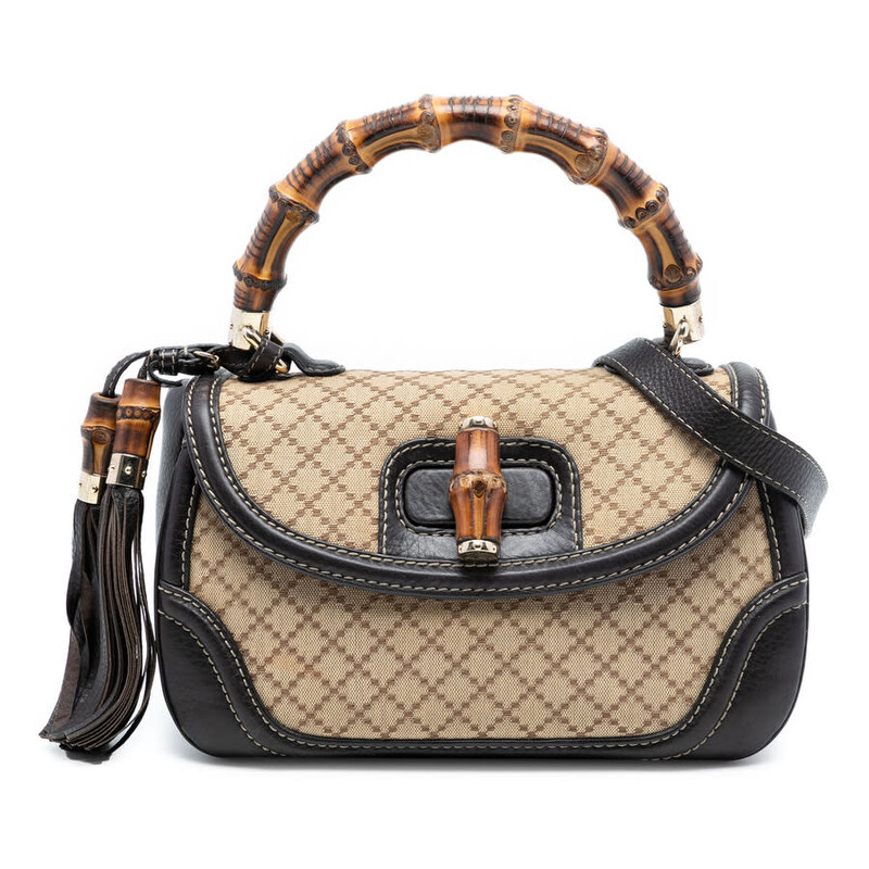 Gucci Pre-owned Gucci Medium Diamante Canvas New Bamboo Satchel Gucci Pre-owned Gucci Medium Diamante Canvas New Bamboo Satchel