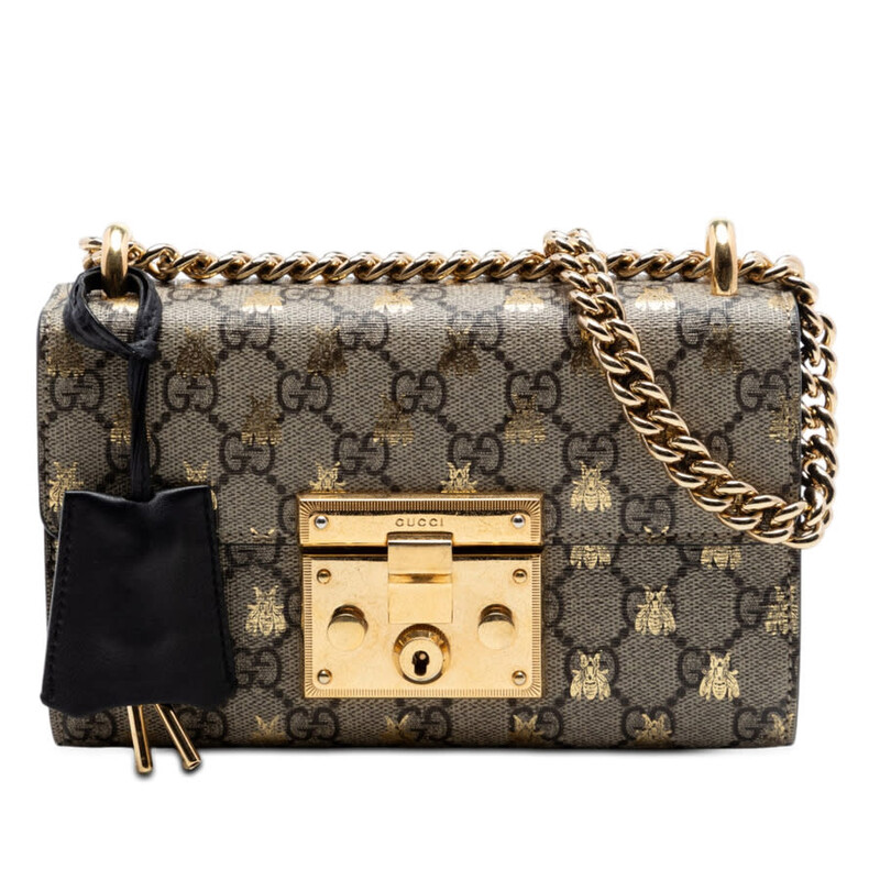 Gucci Pre-owned Gucci Small GG Supreme Bee Padlock Crossbody