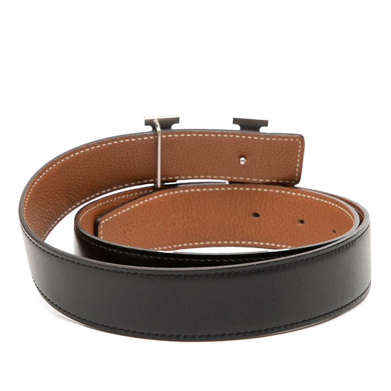 Hermes Reversible Belt Buckle 75 Black Brown Box Calf Togo Hermes Noir/Gold Chamonix and Togo Leather Constance  main image 2