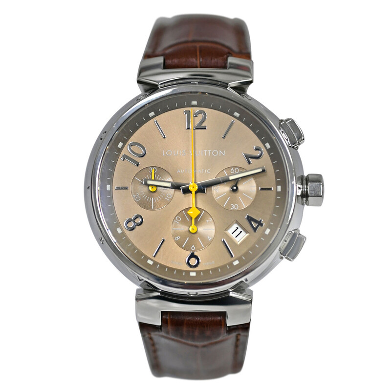 Louis Vuitton Watch Tambour Leather Beige Louis Vuitton Tambour Chronographe Steel Watch Beige Leather  main image 4