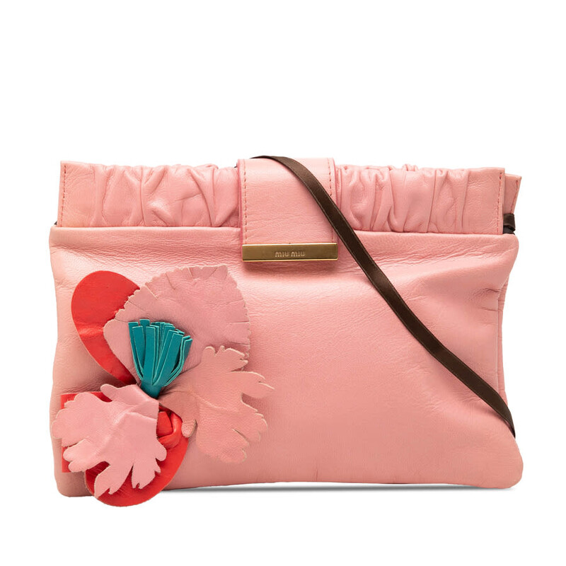 Miu Miu Pre-owned Miu Miu Lambskin Flower Applique Clutch with