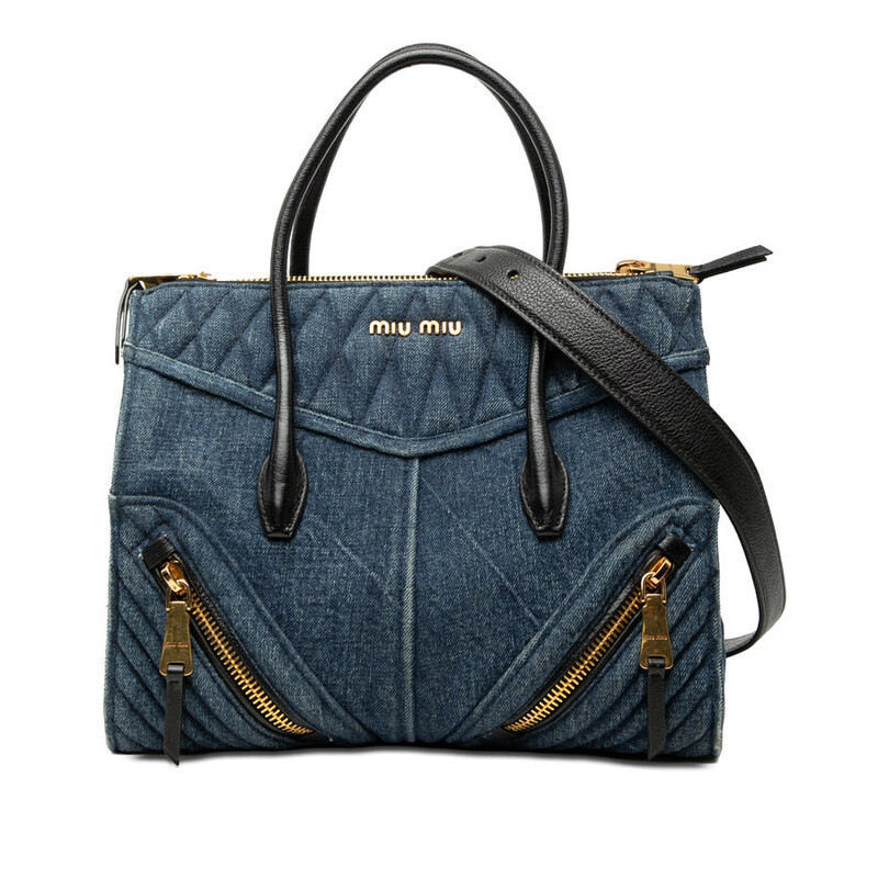 Miu Miu Pre-owned Miu Miu Matelasse Denim Biker Tote Ladies