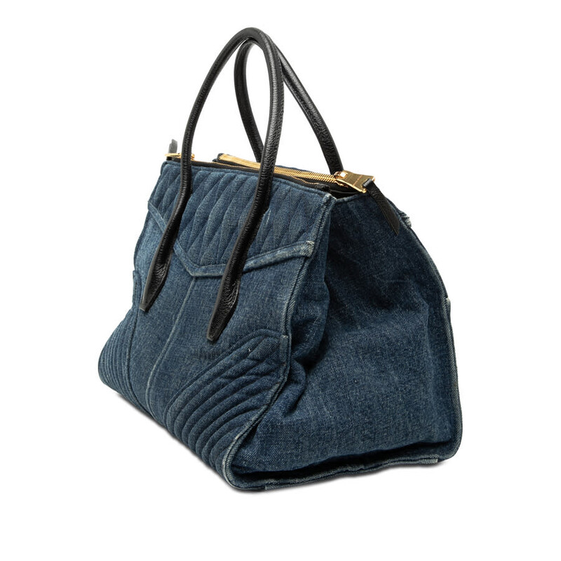 Miu Miu Pre-owned Miu Miu Matelasse Denim Biker Tote Ladies