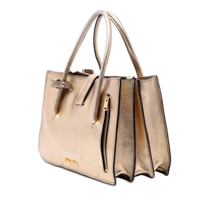 Miu Miu Pre-owned Miu Miu Metallic Goatskin Madras Push Lock Tote