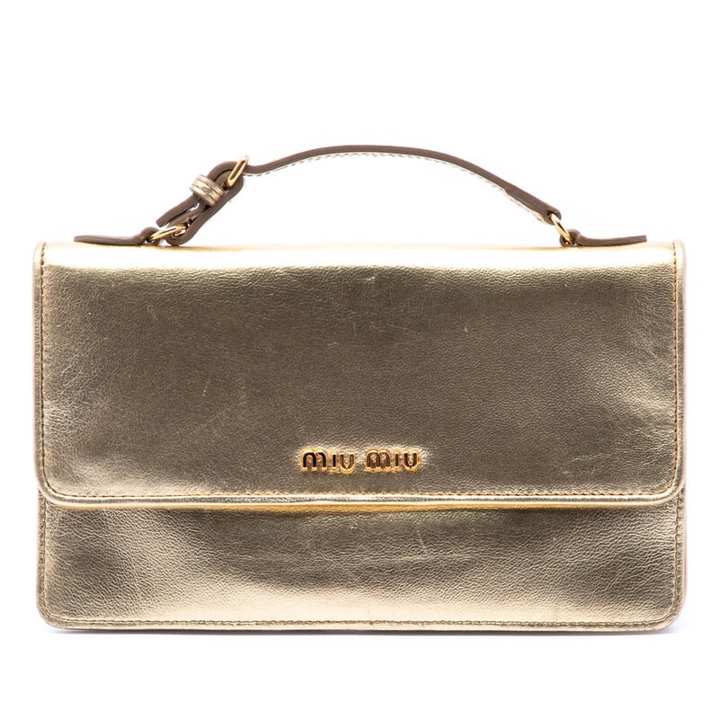 Miu Miu Pre-owned Miu Miu Metallic Leather Top Handle Wallet Bag