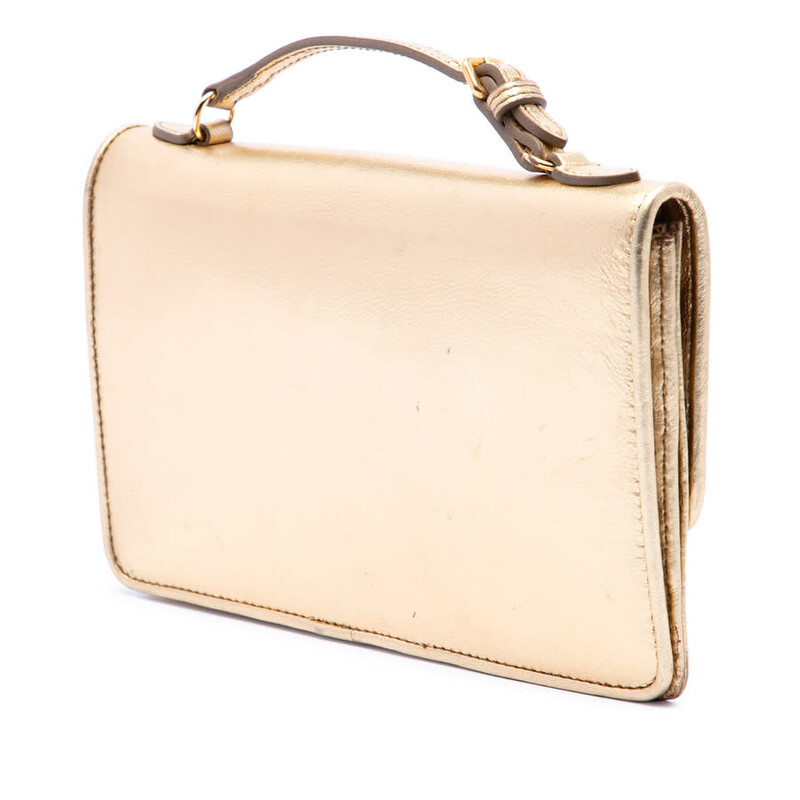 miu miu ゴールドバッグ Miu Miu Pre-owned Miu Miu Metallic Leather Top Handle Wallet Bag