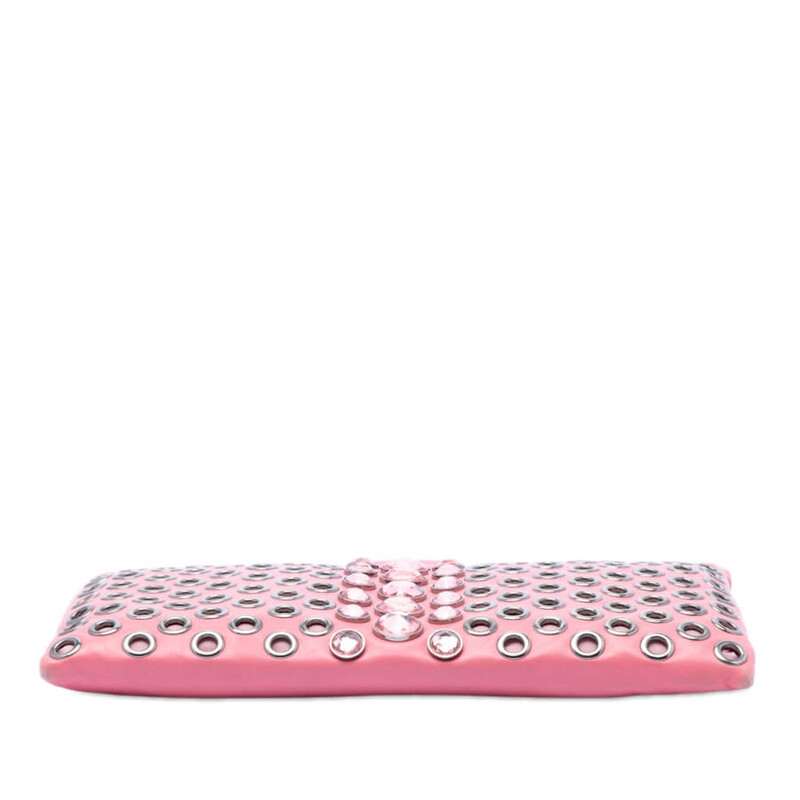 Miu Miu Pre-owned Miu Miu Nappa Grommet Crystal Embellished Clutch