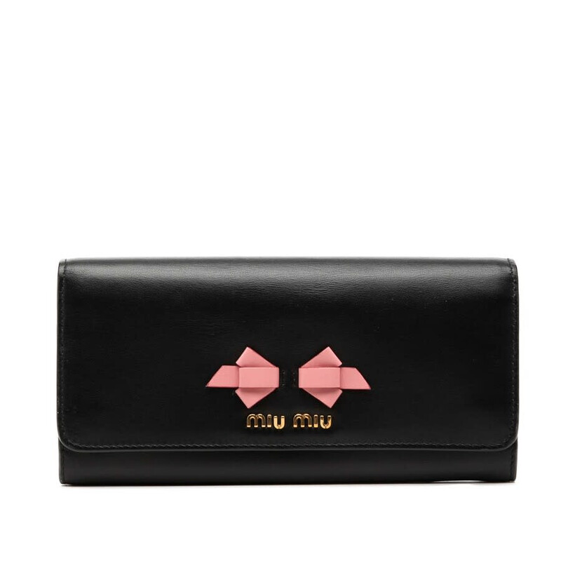 Miu Miu Pre-owned Miu Miu Soft Calf Bow Bifold Long Wallet Ladies