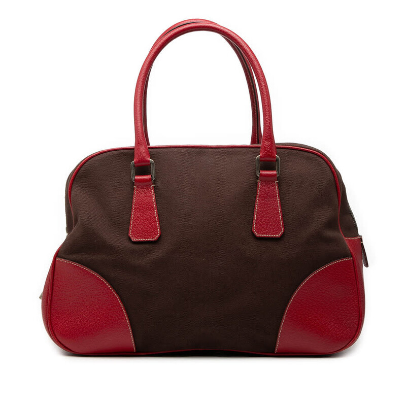 Prada Pre-owned Prada Cinghiale Trimmed Canvas Canapa Bauletto Bag