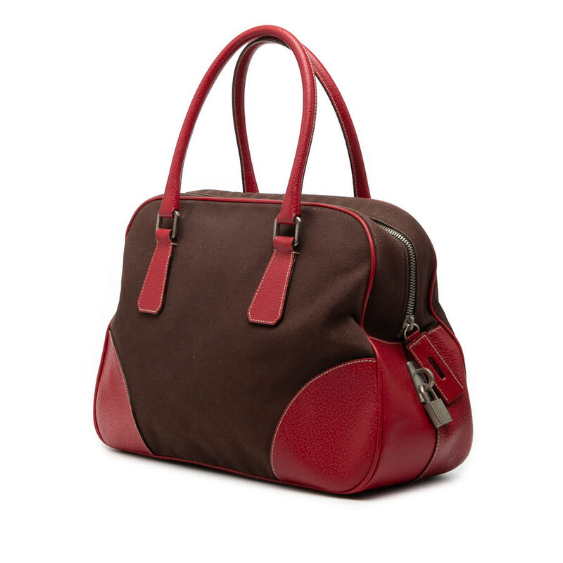 Prada Pre-owned Prada Cinghiale Trimmed Canvas Canapa Bauletto Bag