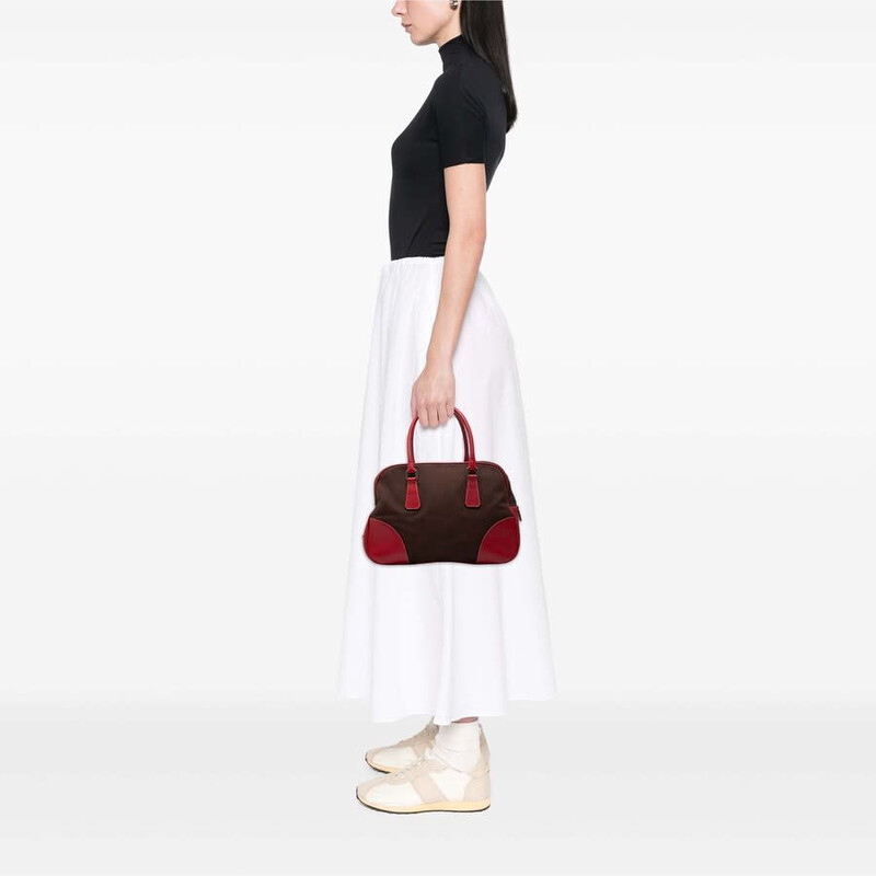 Prada Pre-owned Prada Cinghiale Trimmed Canvas Canapa Bauletto Bag
