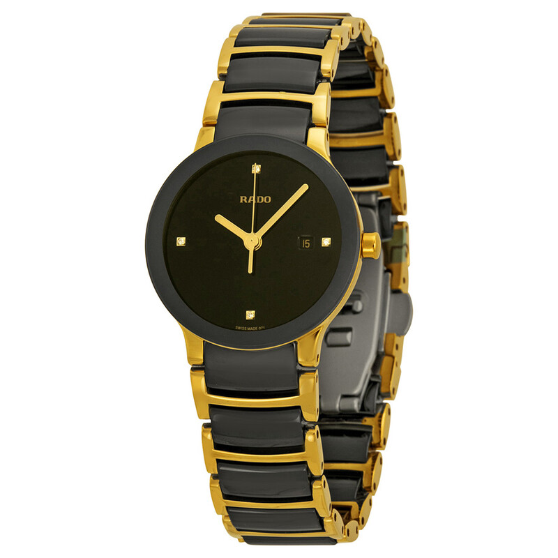 RADO 腕時計 ブラック/ゴールド Rado Centrix Jubile Black Dial Two-tone Ladies Watch R30930712
