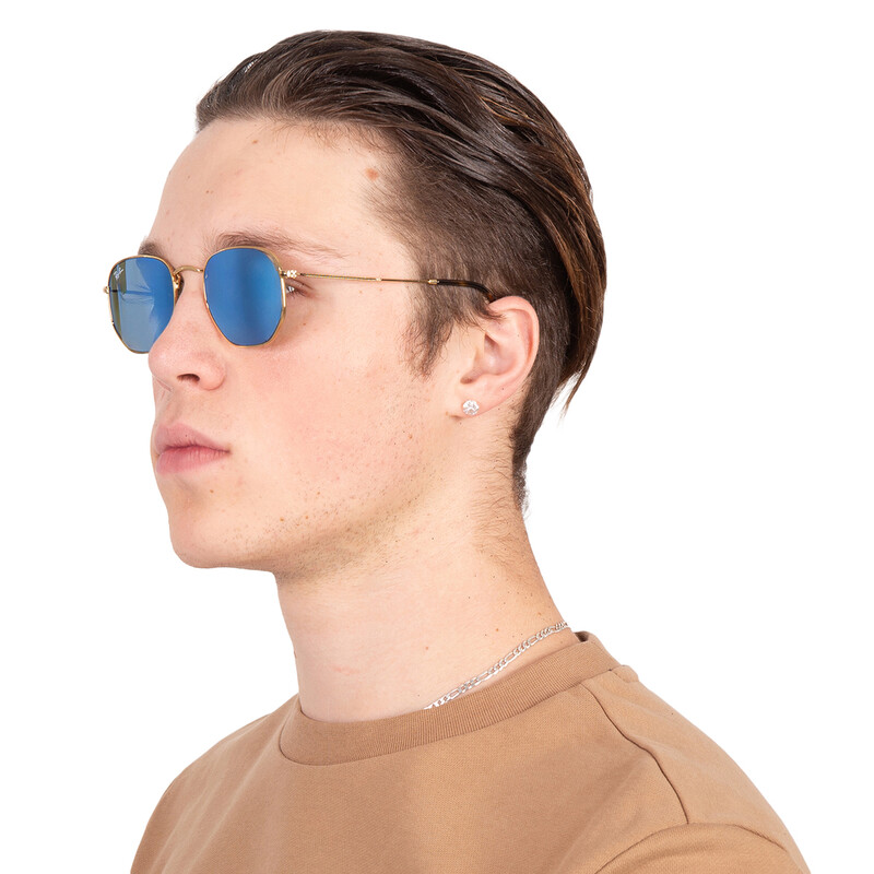 Ray-Ban Hexagonal Flat Lenses Blue Mirror Unisex Sunglasses