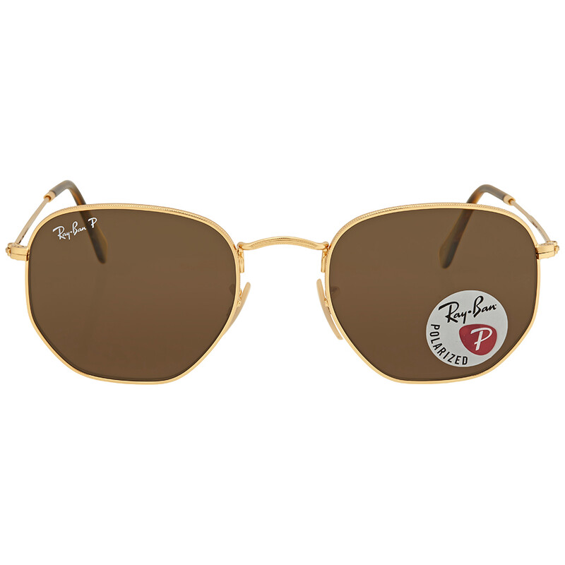 Ray-Ban Hexagonal Flat Lenses Polarized Brown Unisex Sunglasses