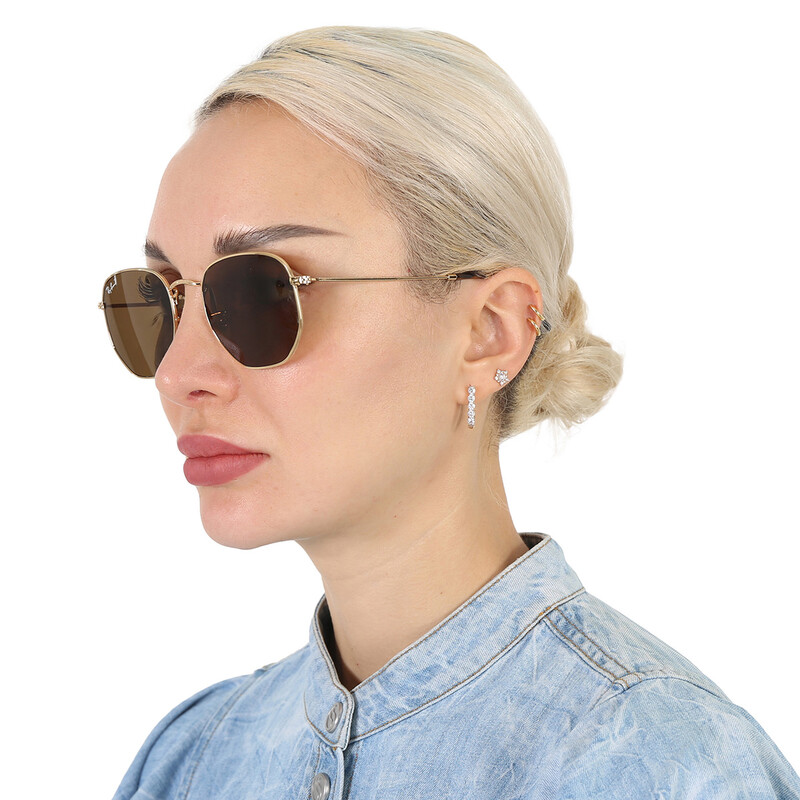 Ray-Ban Hexagonal Flat Lenses Polarized Brown Unisex Sunglasses