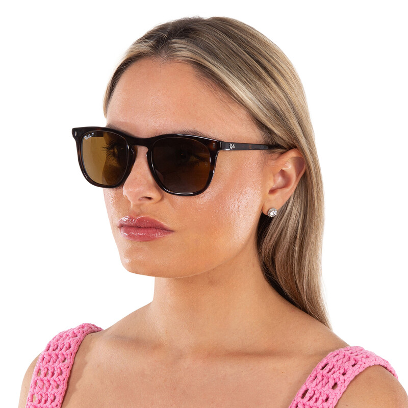 Ray-Ban Polarized Brown Square Unisex Sunglasses RB2210 902/57 53