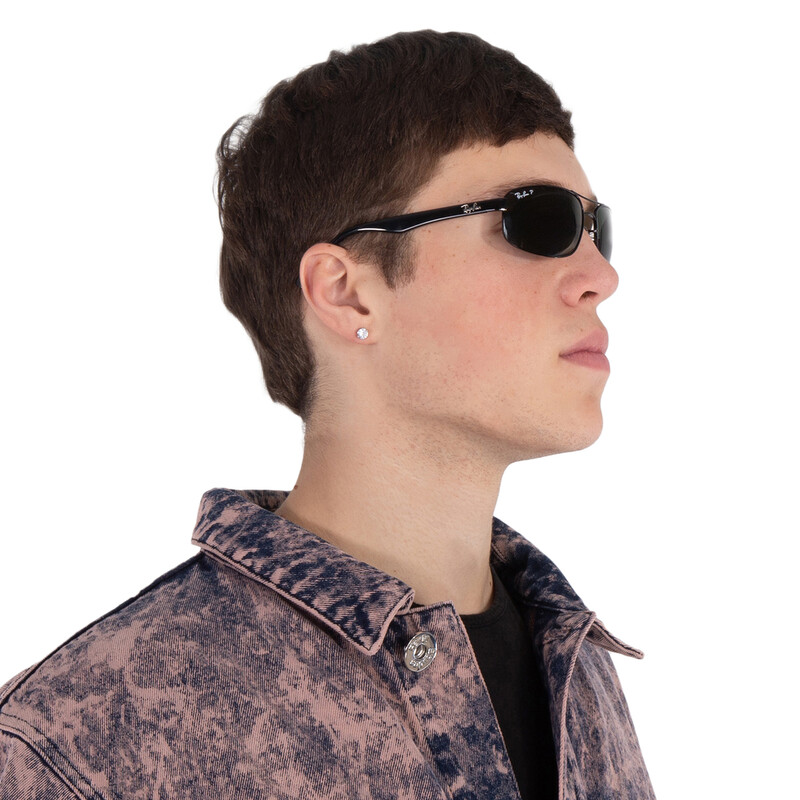 Ray-Ban Polarized Green Rectangular Men's Sunglasses RB3445 002/58