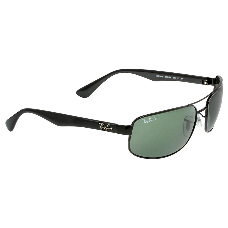 Ray-Ban Polarized Green Rectangular Men's Sunglasses RB3445 002/58