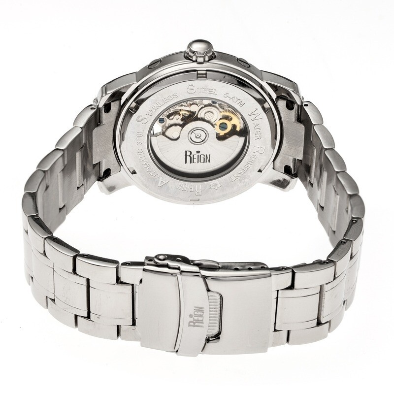 NWT Reign Kahn Black Skeleton Roman Numeral Silver-tone Bracelet Men\'s Watch Reign Kahn Silver Skeleton Roman Numeral Silver-tone  main image 2