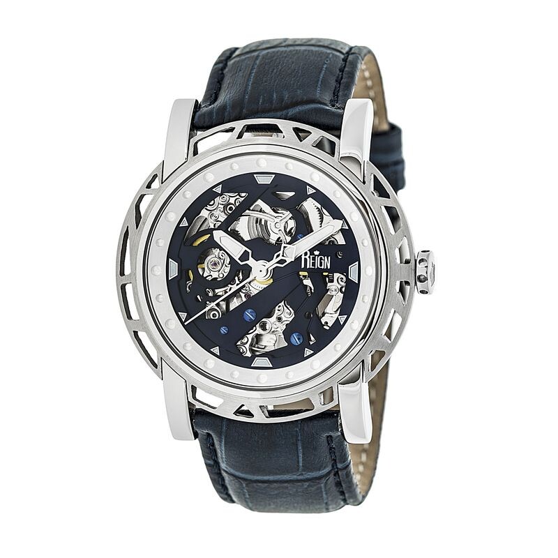 Reign Stavros Black Skeleton Dial Blue Leather Men's Watch RN3702