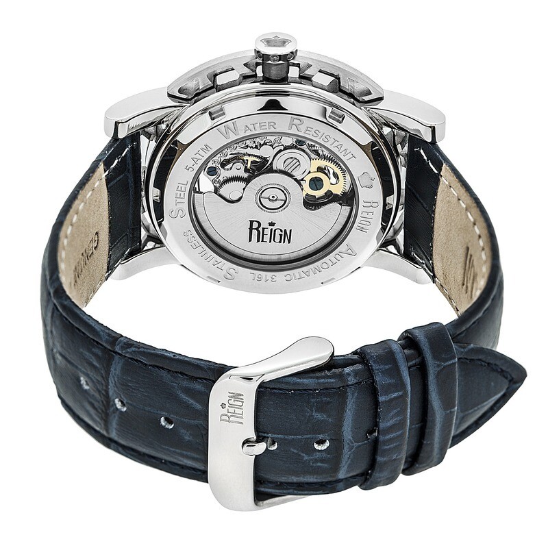 Reign Stavros Black Skeleton Dial Blue Leather Men's Watch RN3702