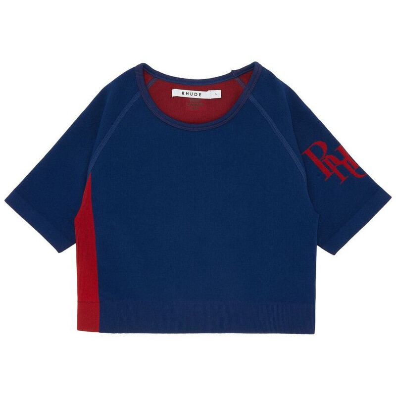 Rhude Women'S Blue Red Stretch Cropped Top, Size S H21CORE-TTOP