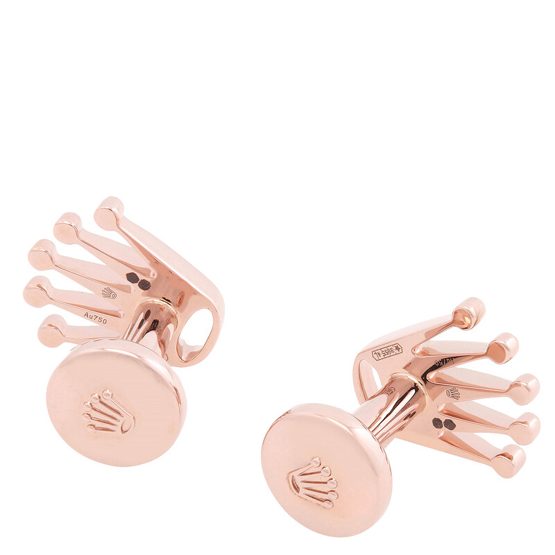 Rolex 18 kt Everose Gold Crown Cufflinks A1015 - Jewelry, Mens