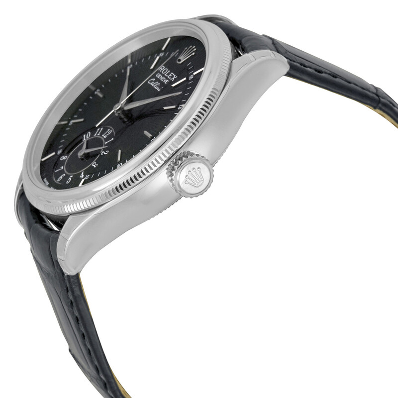 Rolex Cellini Dual Time Black Dial 18kt White Gold Men's Watch