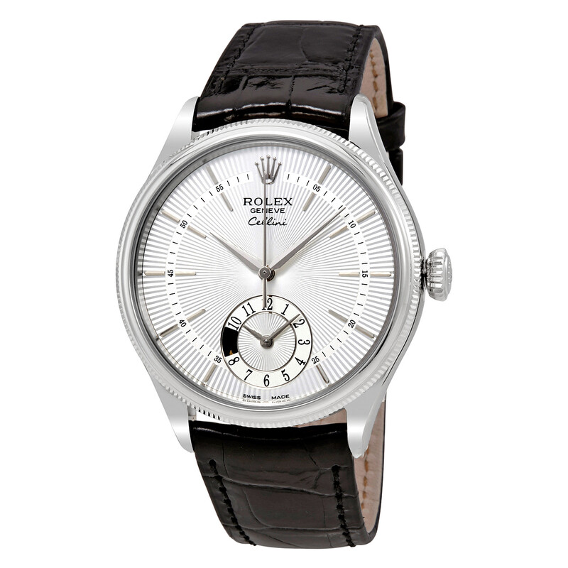 Rolex Cellini Dual Time Silver Dial 18K White Gold Men's Watch