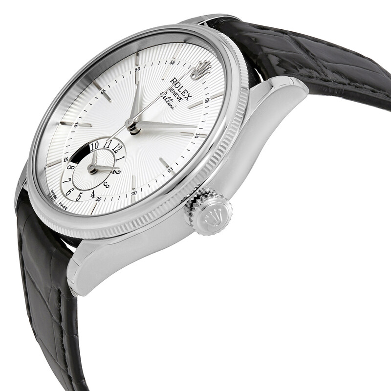 Rolex Cellini Dual Time Silver Dial 18K White Gold Men's Watch